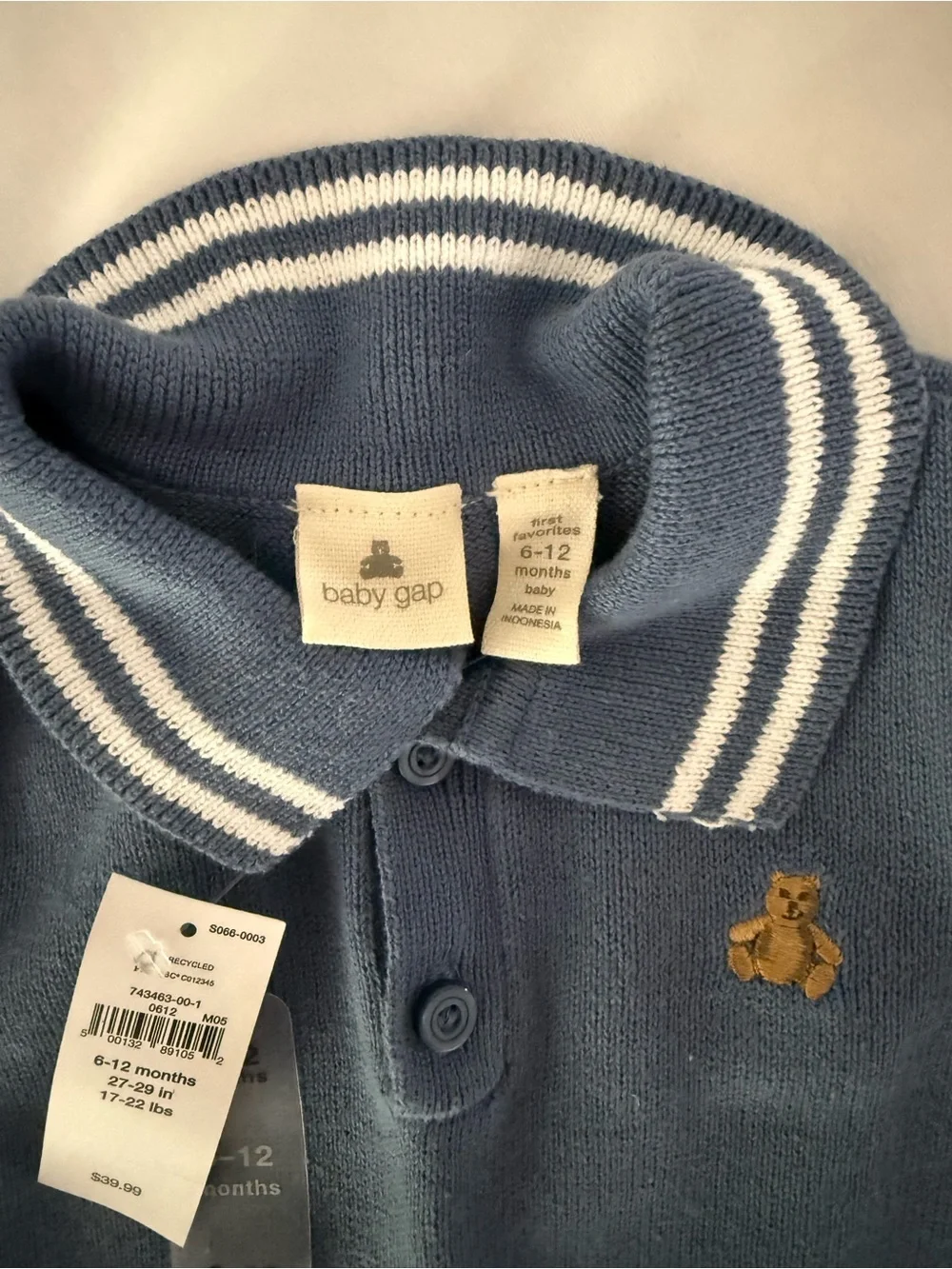 GAP Blue Polo-Knit One-Piece with Teddy Patch